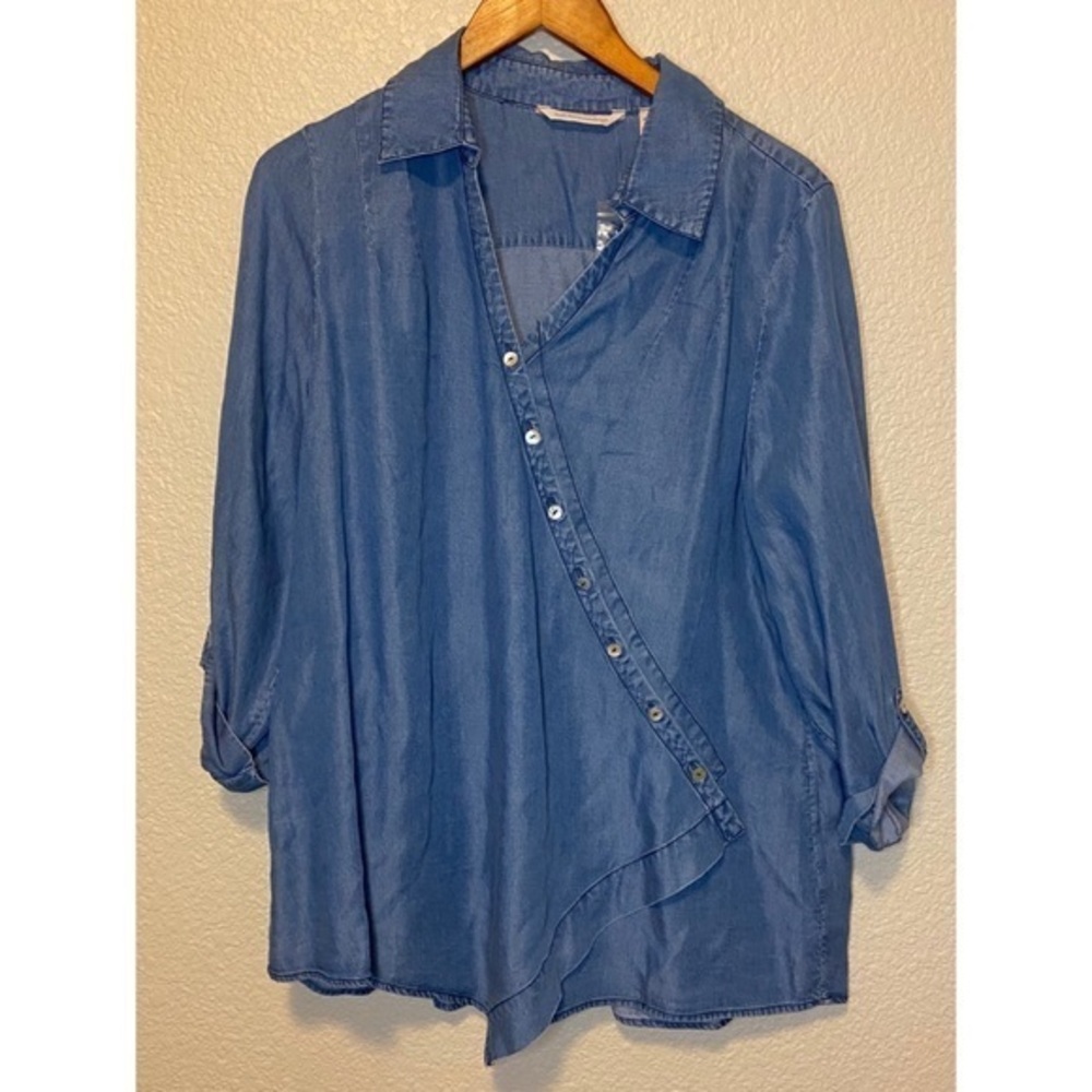 Soft Surroundings Washed Blue‎ stencil Tunic PXL NWOT